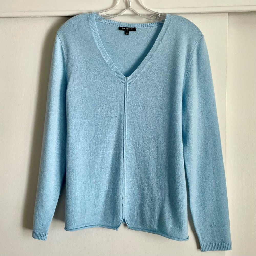 Lafayette 148 New York Cashmere V Neck Sweater L Blue